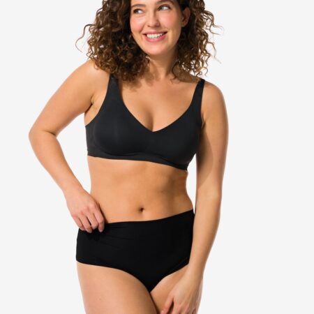 HEMA Damesstring hoge taille micro rib ultimate comfort zwart (zwart) | HEMA