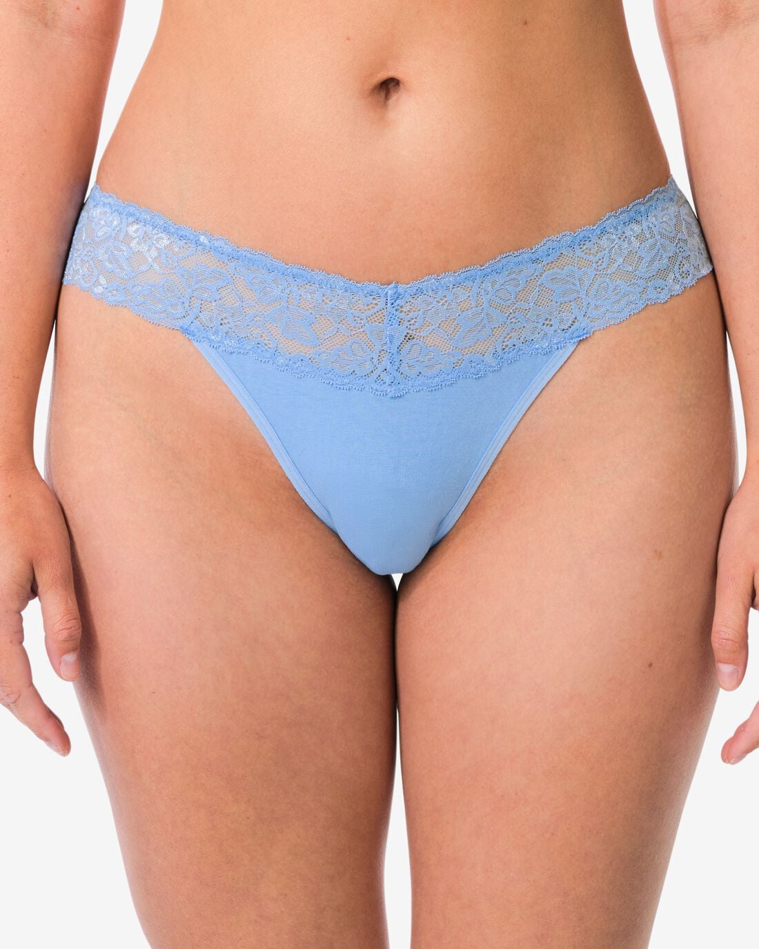 HEMA Damesstring katoen met kant blauw (blauw) | HEMA