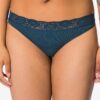HEMA Damesstring naadloos micro met kant donkerblauw (donkerblauw) | HEMA