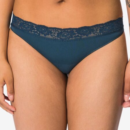 HEMA Damesstring naadloos micro met kant donkerblauw (donkerblauw) | HEMA