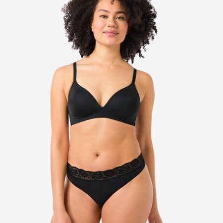 HEMA Damesstring naadloos micro met kant zwart (zwart) | HEMA