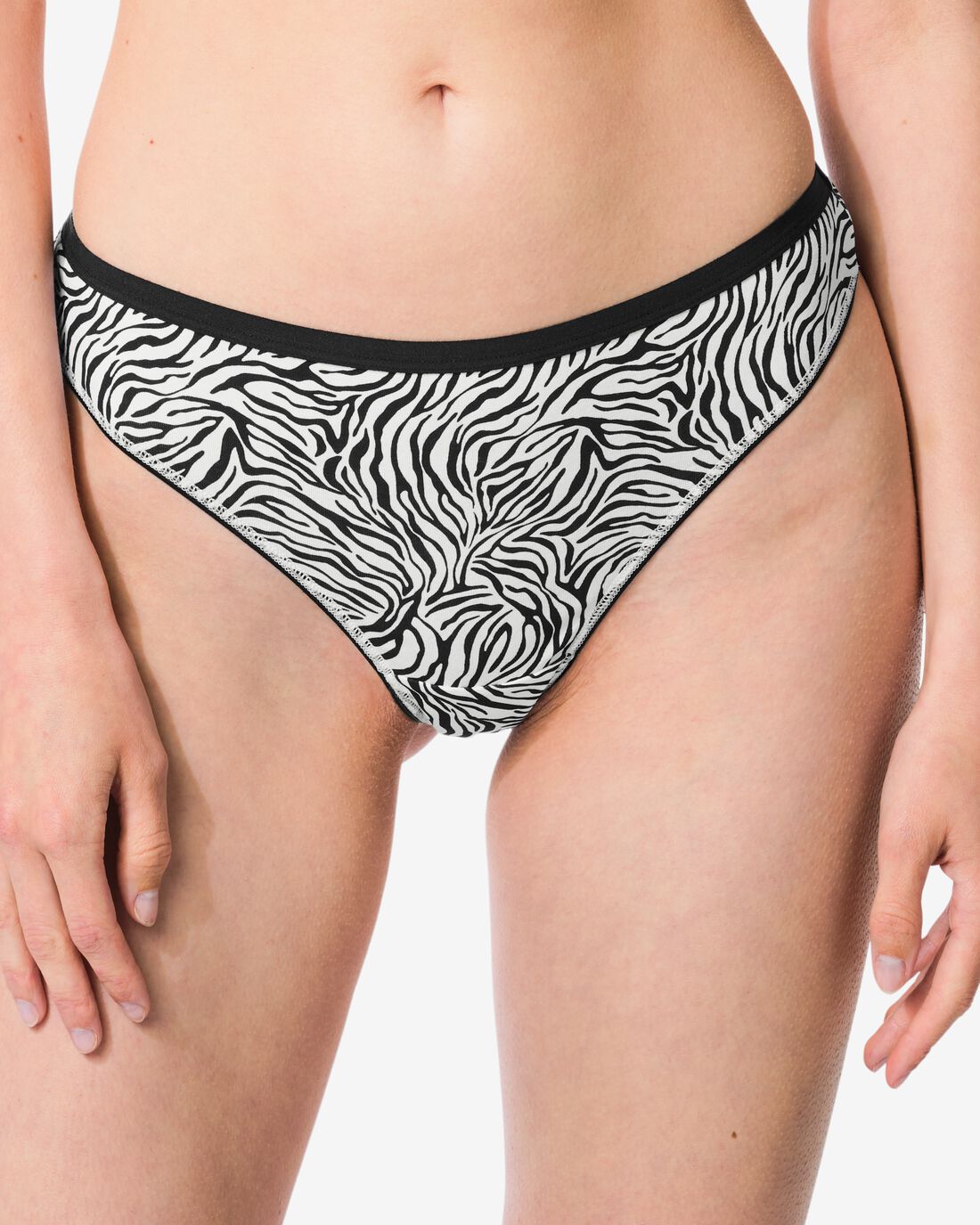 HEMA Damesstrings katoen dier - 2 stuks zwart/wit (zwart/wit) | HEMA