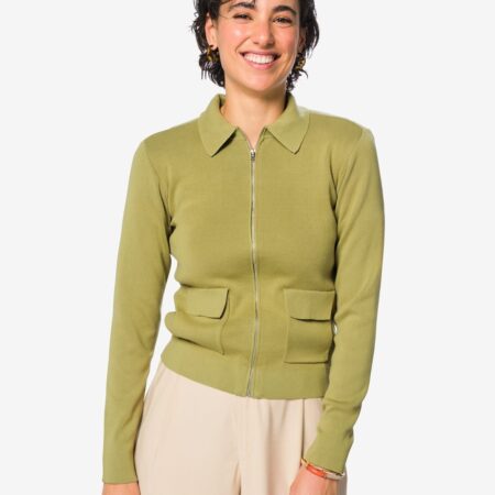 HEMA Damesvest Ivory gebreid groen (groen) | HEMA