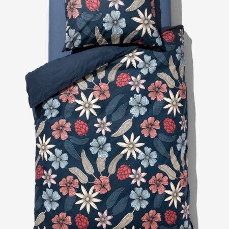 HEMA Dekbedovertrek 140x200/220cm zacht katoen bloemen blauw (blauw) | HEMA