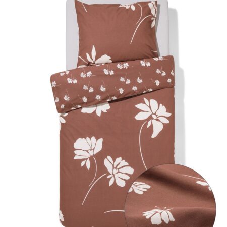 Dekbedovertrek 140x200/220cm zacht katoen bloemen (bruin)