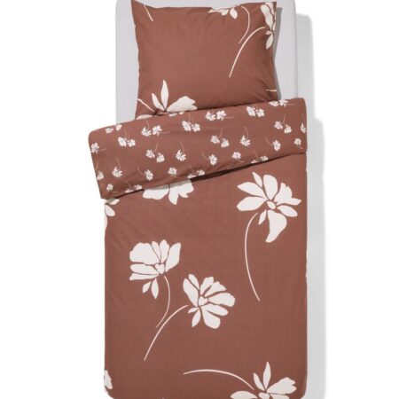 HEMA Dekbedovertrek 140x200/220cm zacht katoen bloemen (bruin) | HEMA