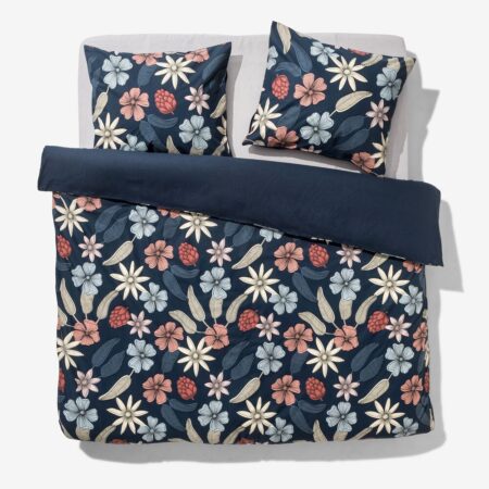 HEMA Dekbedovertrek 200x200/220cm zacht katoen bloemen blauw (blauw) | HEMA