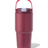 HEMA Drinkbeker met rietje 600ml rvs bordeauxrood (bordeauxrood) | HEMA