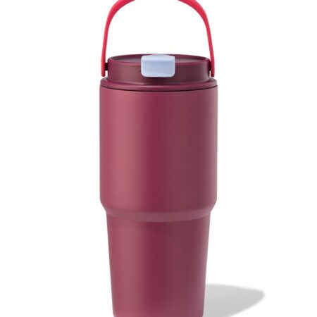 HEMA Drinkbeker met rietje 600ml rvs bordeauxrood (bordeauxrood) | HEMA