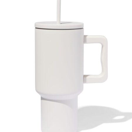 HEMA Drinkbeker met rietje 900ml rvs beige (beige) | HEMA