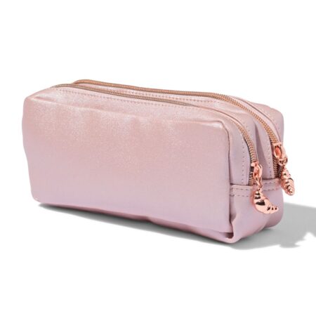 HEMA Etui 20x7x9cm dubbele rits kuntsleer (roze) | HEMA