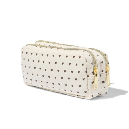 HEMA Etui hartjes met dubbele rits (gebroken wit) | HEMA