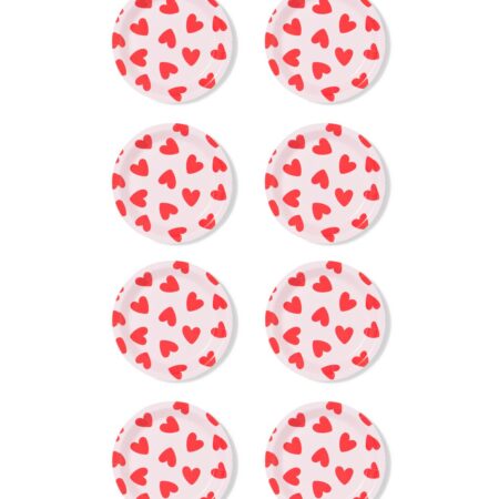 HEMA Gebaksbordjes ⌀15.5cm papier hartjes - 8 stuks (rood) | HEMA