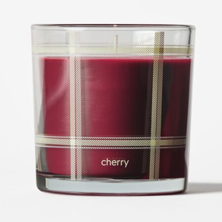 Geurkaars ⌀10x10cm glas ruit kers (aubergine)