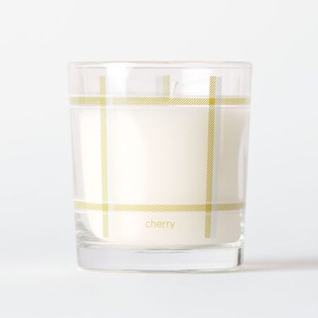 Geurkaars ⌀7x8cm glas ruiten kers (ivoor)