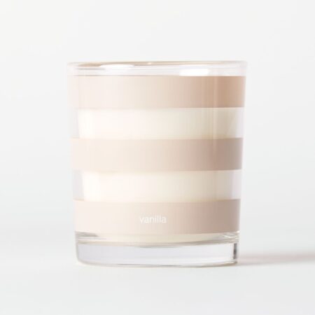Geurkaars ⌀7x8cm glas strepen vanille (naturel)