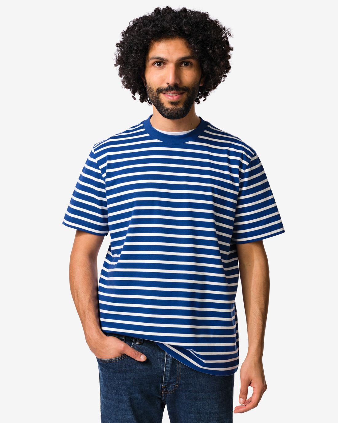 HEMA Heren T-shirt Elias relaxed fit strepen blauw (blauw) | HEMA