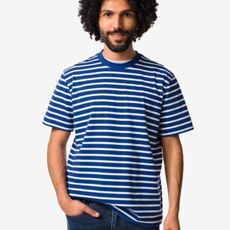 HEMA Heren T-shirt Elias relaxed fit strepen blauw (blauw) | HEMA