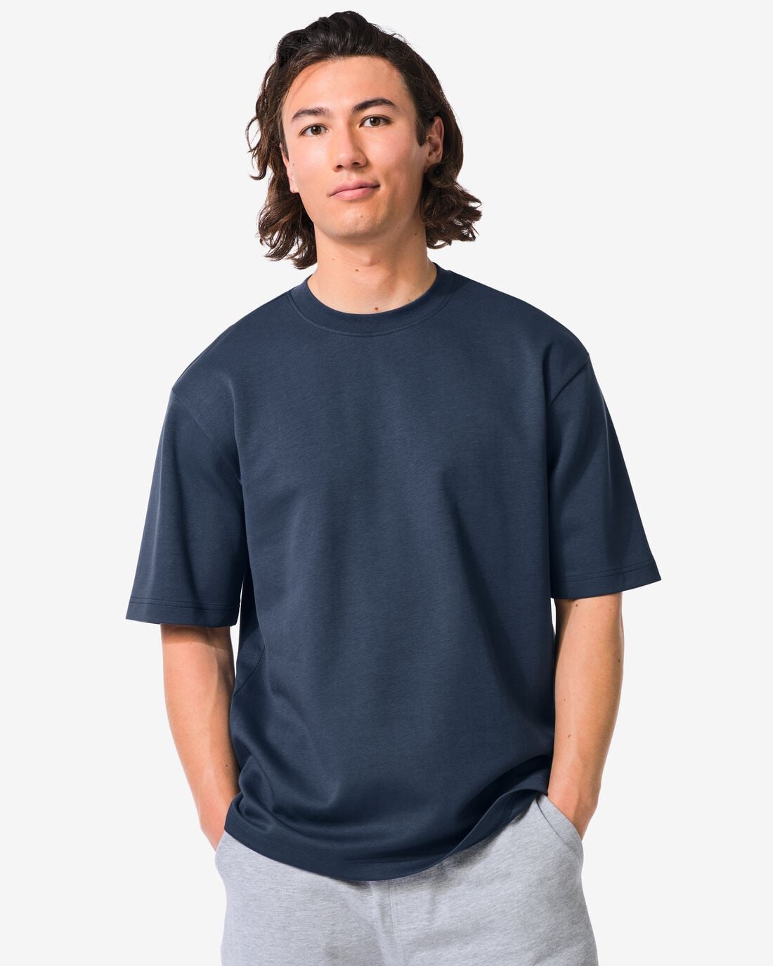 HEMA Heren T-shirt Job oversized fit donkerblauw (donkerblauw) | HEMA