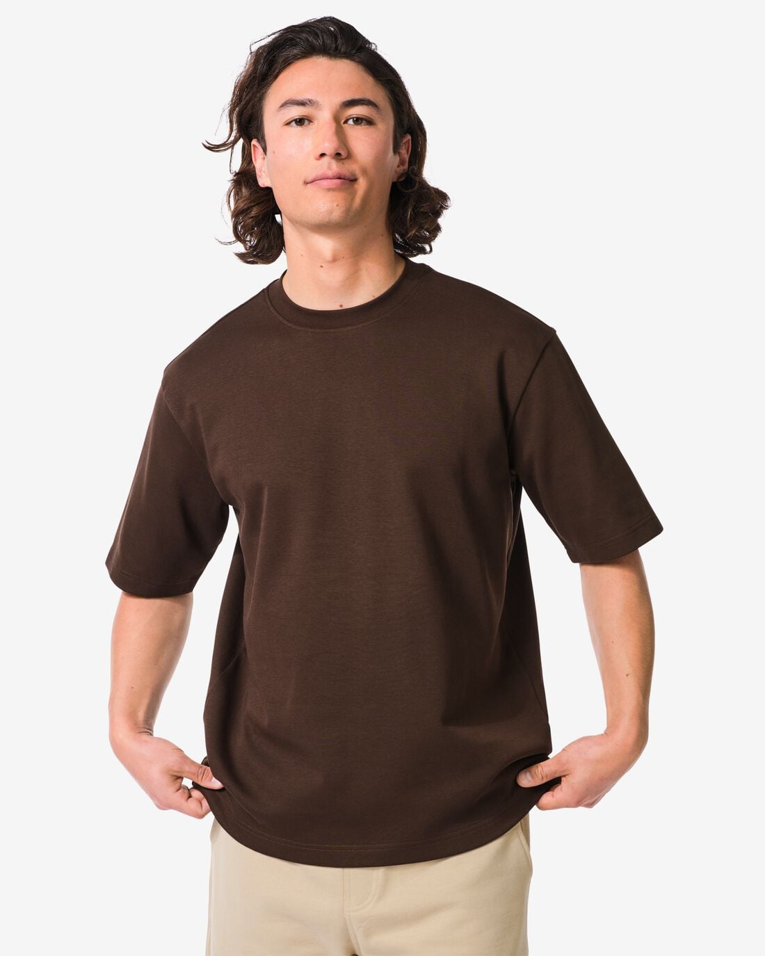 HEMA Heren T-shirt Job oversized fit donkerbruin (donkerbruin) | HEMA