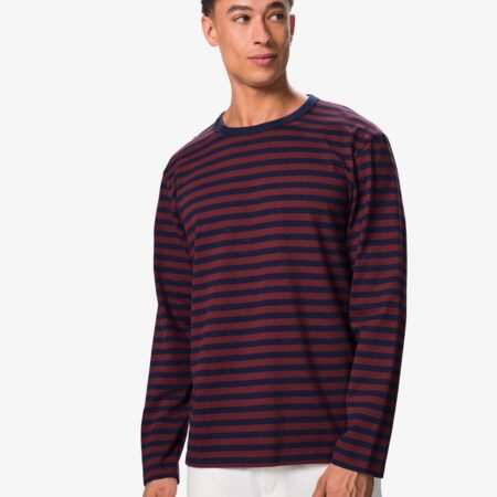 Heren T-shirt Loek jersey strepen donkerrood