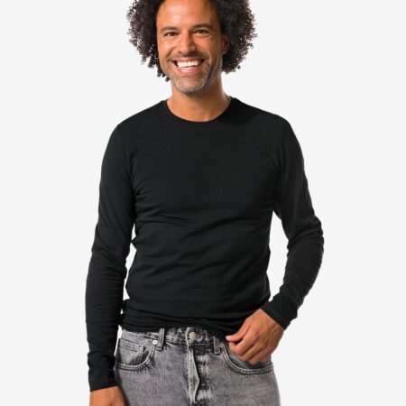 HEMA Heren T-shirts lange mouw slimfit o-hals - 2 stuks zwart (zwart) | HEMA