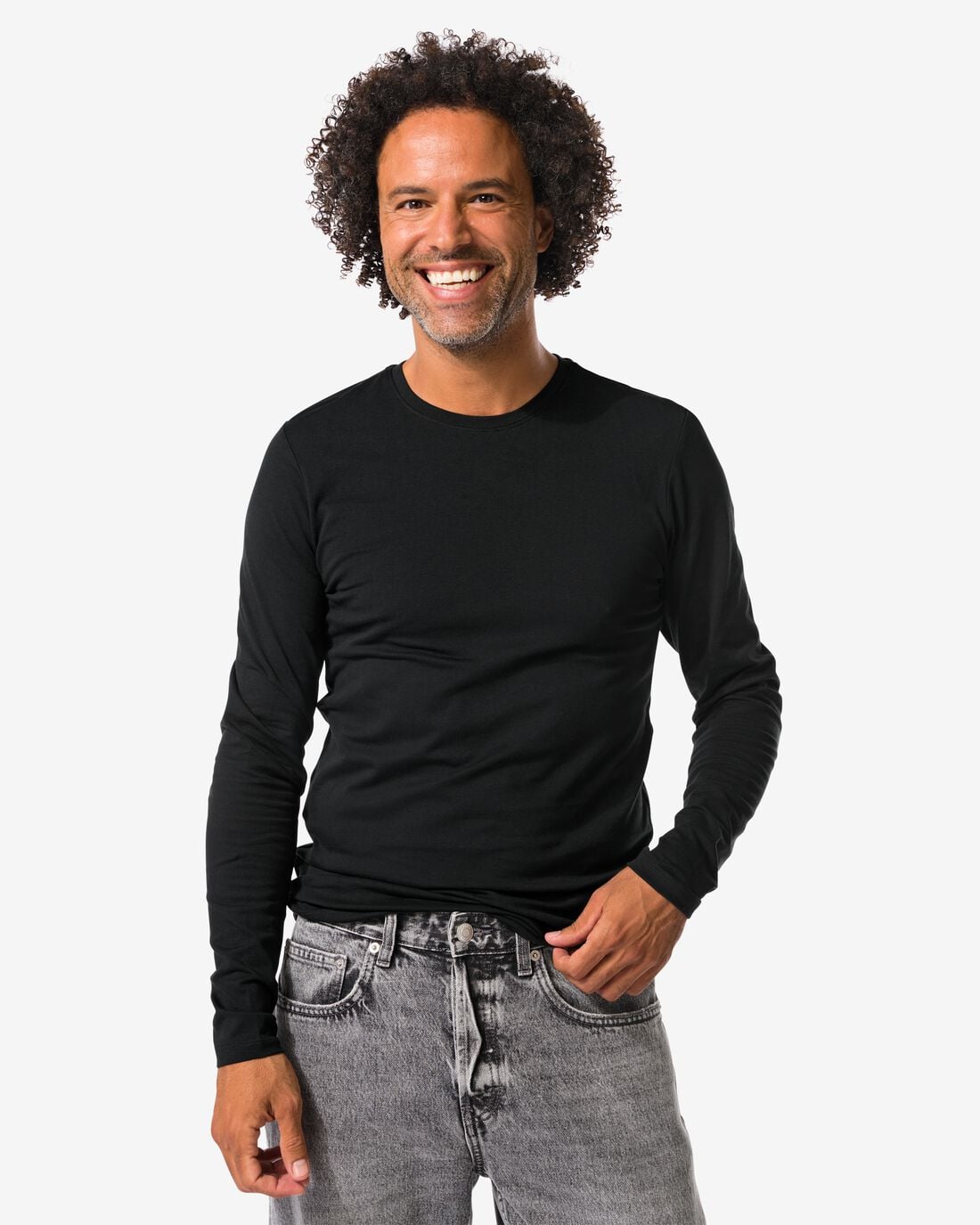HEMA Heren T-shirts lange mouw slimfit o-hals - 2 stuks zwart (zwart) | HEMA