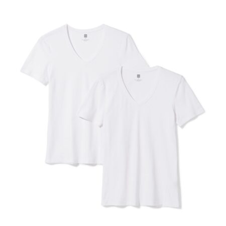 Heren T-shirts slim fit diepe v-hals - 2 stuks wit