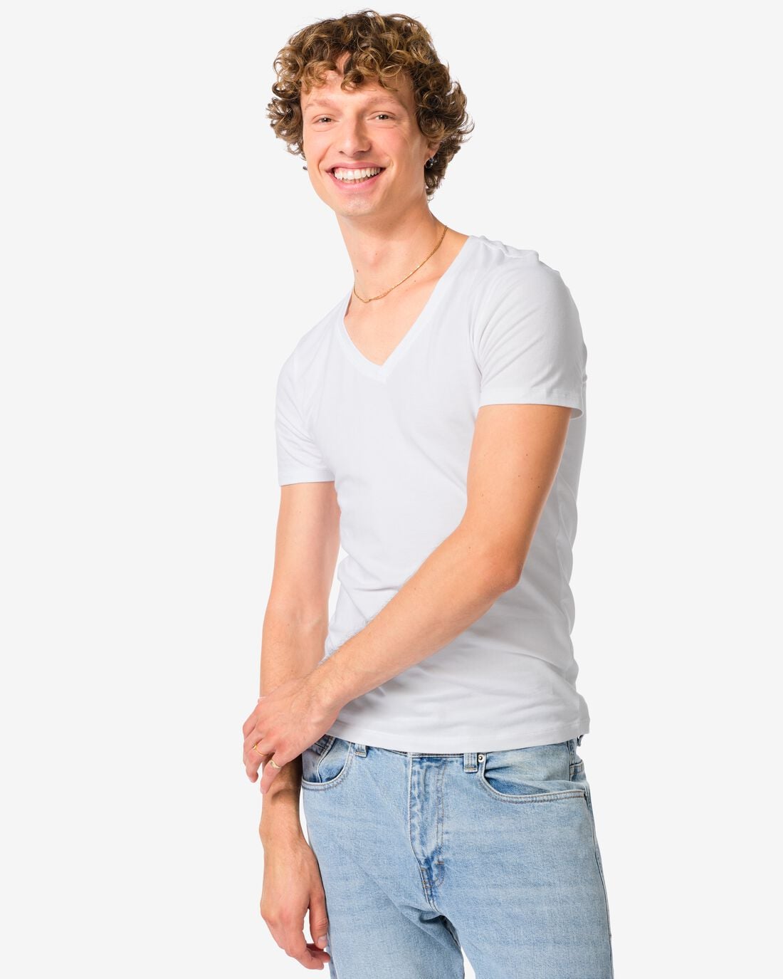 HEMA Heren T-shirts slim fit diepe v-hals - 2 stuks wit (wit) | HEMA