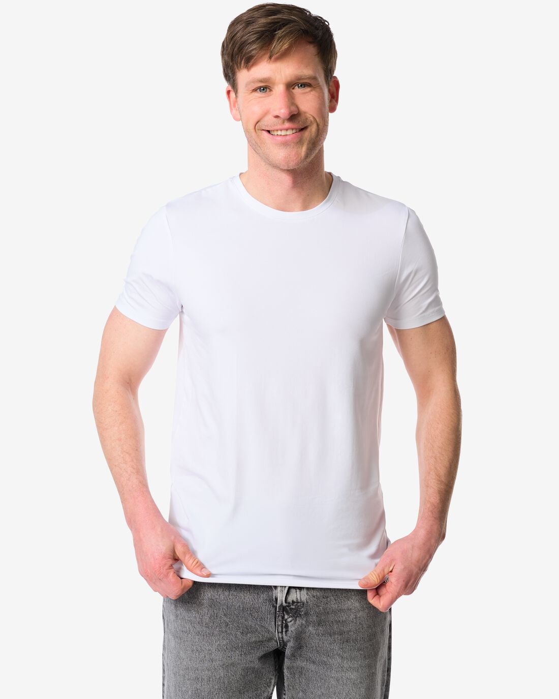 HEMA Heren T-shirts slim fit o-hals - 2 stuks wit (wit) | HEMA