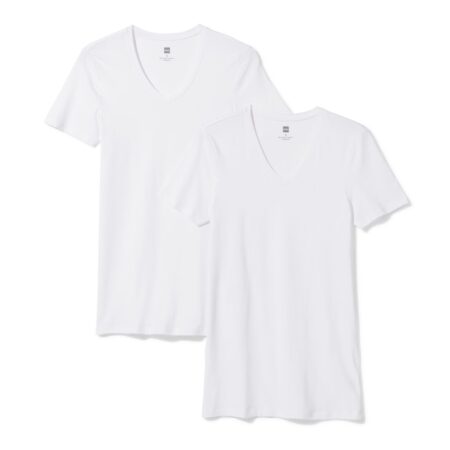 Heren T-shirts slimfit diepe v-hals extra lang - 2 stuks wit