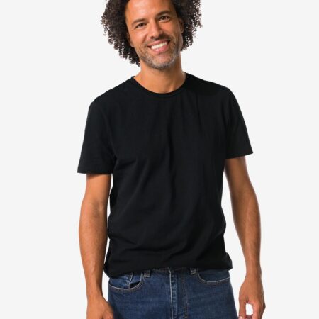 HEMA Heren T-shirts slimfit o-hals - 2 stuks zwart (zwart) | HEMA