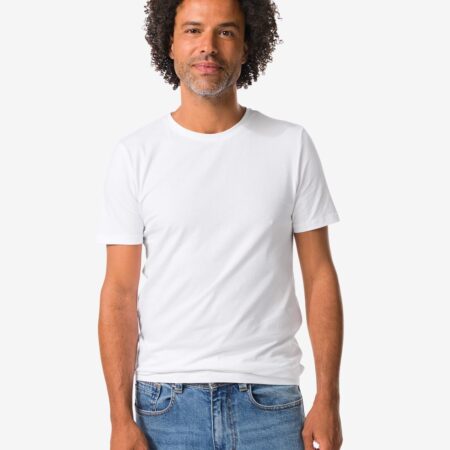 HEMA Heren T-shirts slimfit o-hals extra lang - 2 stuks wit (wit) | HEMA