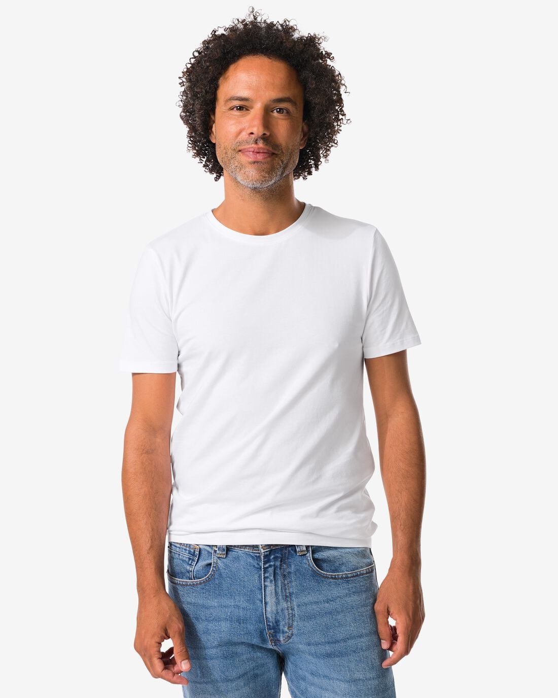 HEMA Heren T-shirts slimfit o-hals extra lang - 2 stuks wit (wit) | HEMA