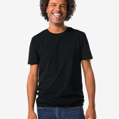 HEMA Heren T-shirts slimfit o-hals extra lang - 2 stuks zwart (zwart) | HEMA