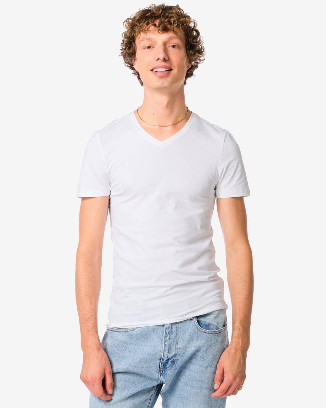 HEMA Heren T-shirts slimfit v-hals - 2 stuks wit (wit) | HEMA