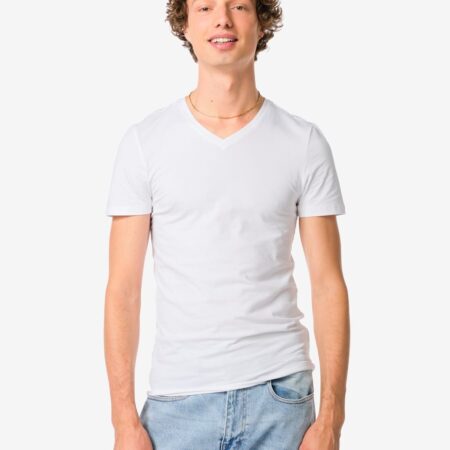 HEMA Heren T-shirts slimfit v-hals - 2 stuks wit (wit) | HEMA