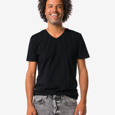 HEMA Heren T-shirts slimfit v-hals - 2 stuks zwart (zwart) | HEMA