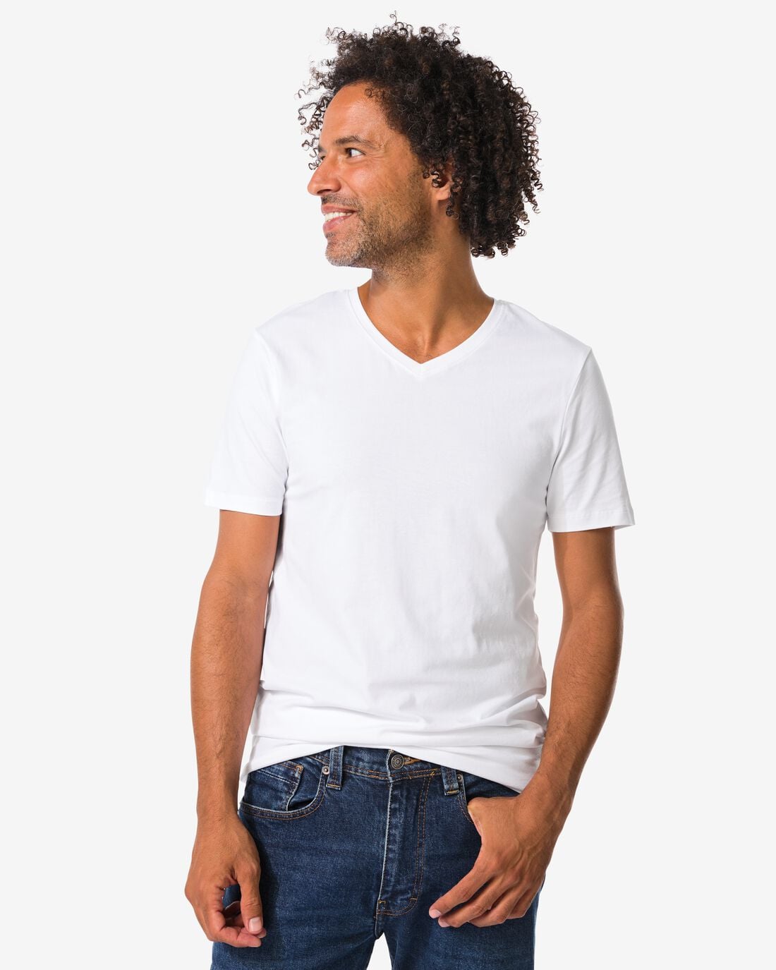 HEMA Heren T-shirts slimfit v-hals extra lang - 2 stuks wit (wit) | HEMA