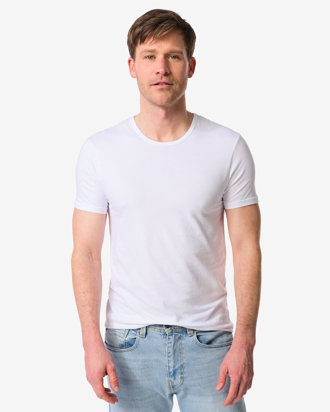 HEMA Heren ondershirt slim fit o-hals naadloos - 2 stuks wit | HEMA