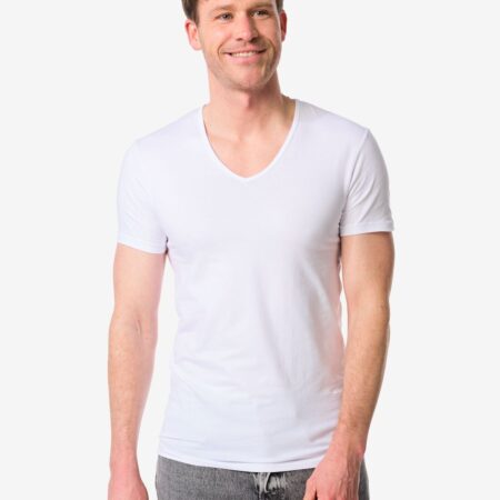 HEMA Heren ondershirt slim fit v-hals naadloos - 2 stuks wit | HEMA