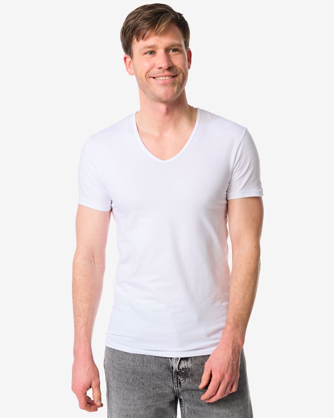 HEMA Heren ondershirt slim fit v-hals naadloos - 2 stuks wit | HEMA