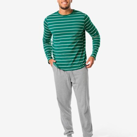 HEMA Heren pyjama strepen donkergroen (donkergroen) | HEMA