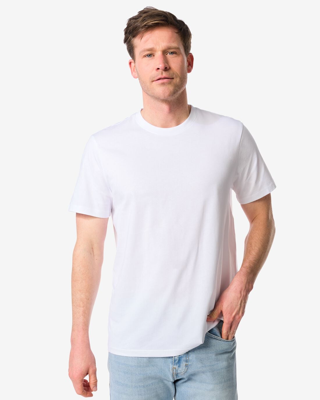 HEMA Heren t-shirt regular fit o-hals - 2 stuks wit | HEMA