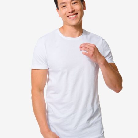 HEMA Heren t-shirt regular fit o-hals extra lang - 2 stuks wit | HEMA