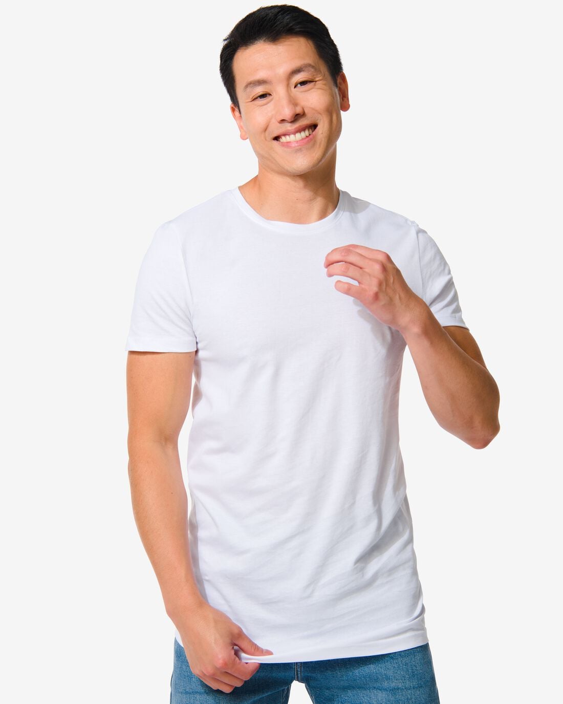 HEMA Heren t-shirt regular fit o-hals extra lang - 2 stuks wit | HEMA