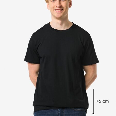 HEMA Heren t-shirt regular fit o-hals extra lang - 2 stuks zwart | HEMA
