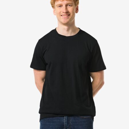 Heren t-shirt regular fit o-hals extra lang - 2 stuks zwart