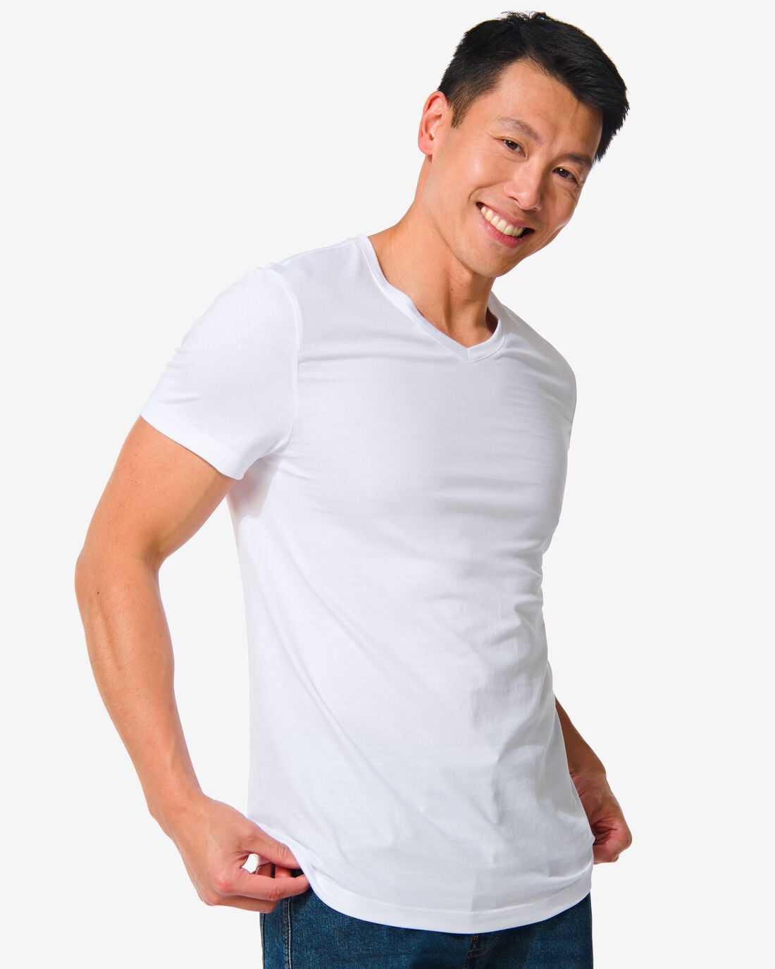 HEMA Heren t-shirt regular fit v-hals - 2 stuks wit | HEMA