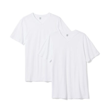 HEMA Heren t-shirt regular fit v-hals extra lang - 2 stuks wit | HEMA